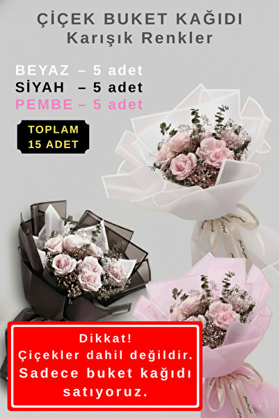 COLORPAK Çiçek Buket Ambalaj Jelatin Kağıdı (Karışık Renkler: Pembe, Siyah ve...