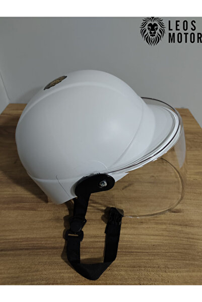 Leos -SİPERLİKLİ JOKEY KASK-BEYAZ RENK-YERLİ ÜRETİM-MOD1