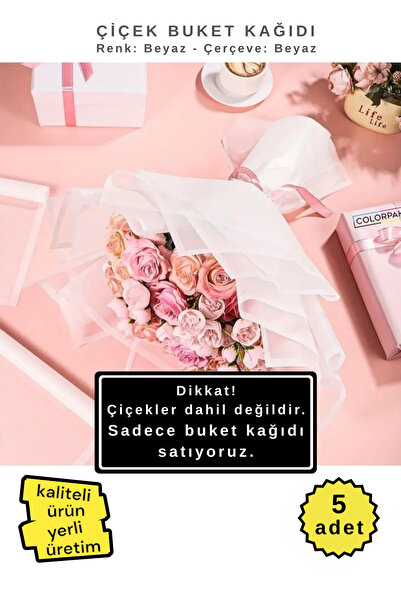 COLORPAK Çiçek Buket Ambalaj Jelatin Kağıdı (Transparan BEYAZ zemin ve BEYAZ ...
