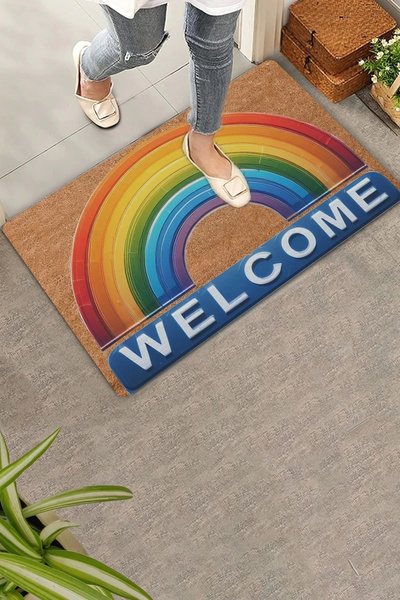 Valerine Life سجادة باب ترحيبية بألوان قوس قزح مقاس 45 × 70 سم