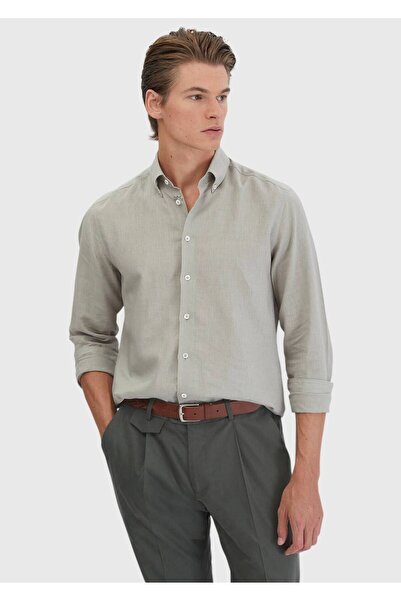 Ramsey Gri Düz Casual Fit Dokuma Casual Pamuk Karışımlı Gömlek