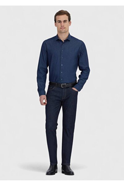 Ramsey Pantaloni din denim din bumbac, drepti, slim fit, albastru bleumarin