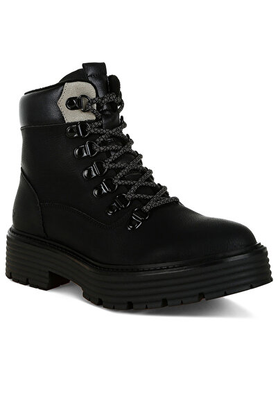 london Rag Women Lace-Up Chunky Warm Ankle Boots in Black