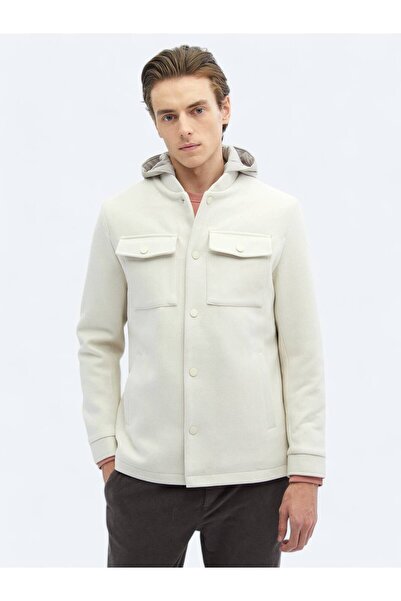 Kip Açık Bej Regular Fit Kapüşonlu Casual Dokuma Mont
