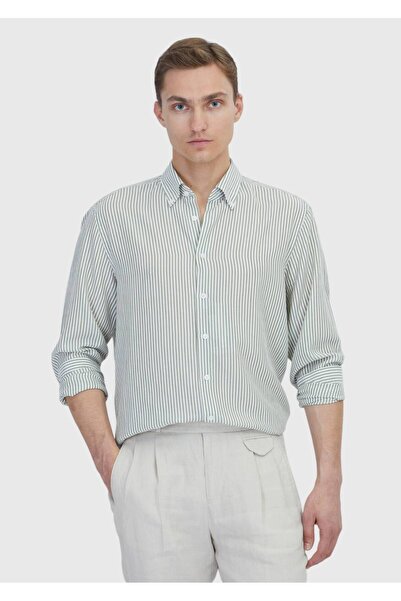 Ramsey Ανοιχτό πράσινο ριγέ Casual Fit υφαντό πουκάμισο casual