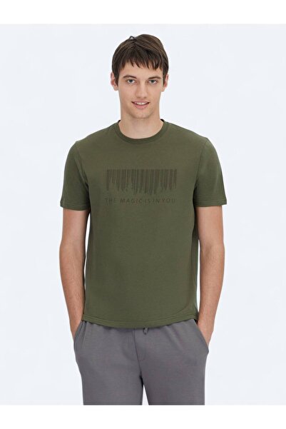 Kip Tricou 100% bumbac cu decolteu cu imprimeu kaki