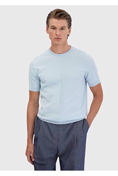 Ramsey Açık Mavi Bisiklet Yaka Jakarlı Triko