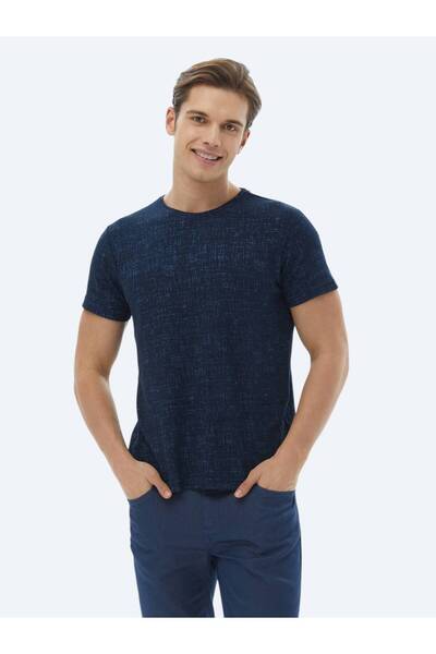 Kip Mornarsko plava Žakard okrugla kragna Mešavina pamuka T-shirt