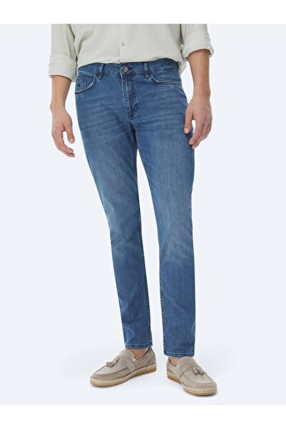 Kip Pantaloni slim din denim din amestec de bumbac bleumarin