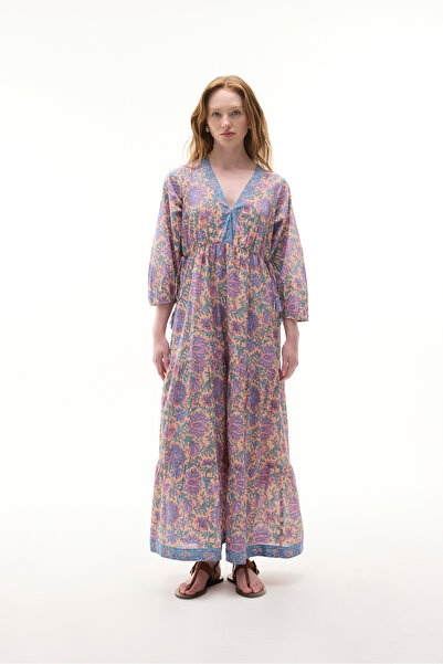 Mudo Ethnic Printed V-Neck Flared Midi Dress