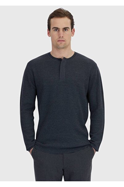 Ramsey Antrasit Bisiklet Yaka Fitilli Yün Karışımlı Triko Kazak