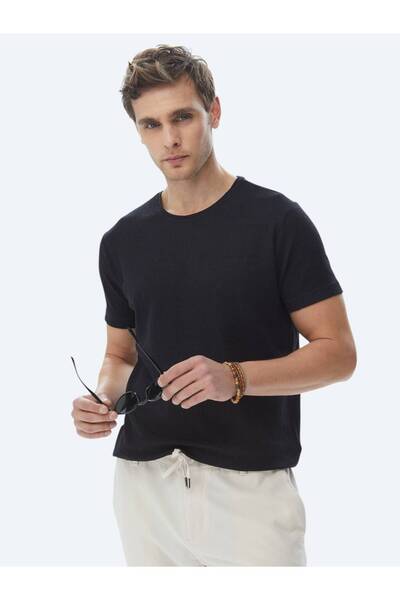 Kip Crna Žakard okrugla kragna Mešavina pamuka T-shirt