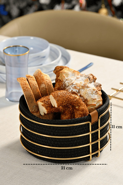 Edora Home Stylish Bread Basket - Gold Round, Wicker Knitted, Macrame, Multip...