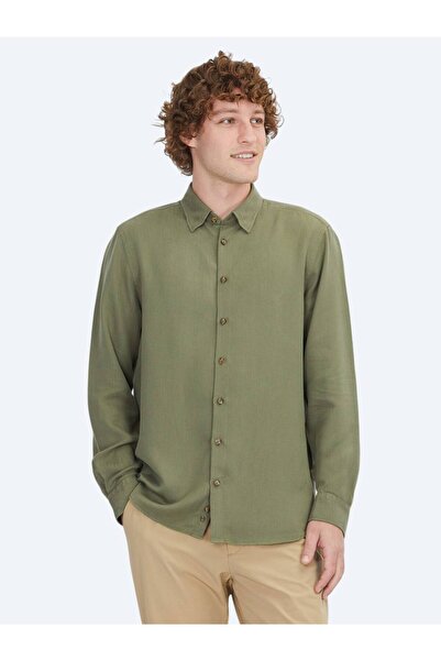 Kip Haki Regular Fit Dokuma Casual Gömlek