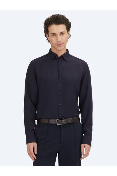 Kip Navy Blue Regular Fit Woven Casual Shirt