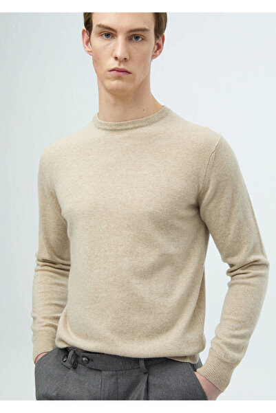 Ramsey Beige Crew Neck Plain Knit 100% Cashmere Sweater
