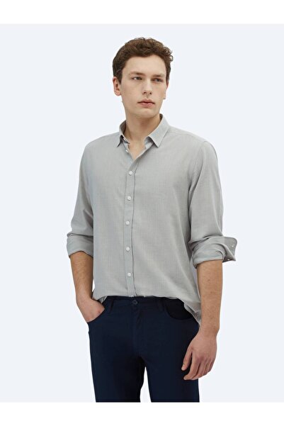 Kip Light Gray Plain Regular Fit Woven Casual 100% Cotton Shirt