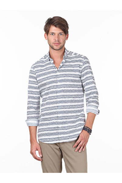 Kip Mornarsko plava košulja sa printom, uskog kroja, tkana, ležerna, 100% pamuk