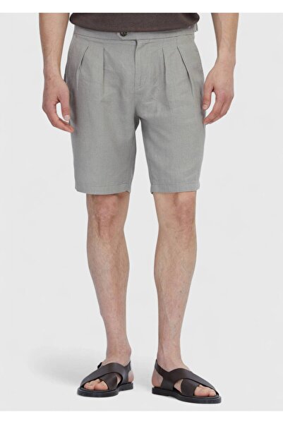 Ramsey Βιζόν Απλό Ύφανση Καρότο Εφαρμογή Casual 100% Λινό Βερμούδες