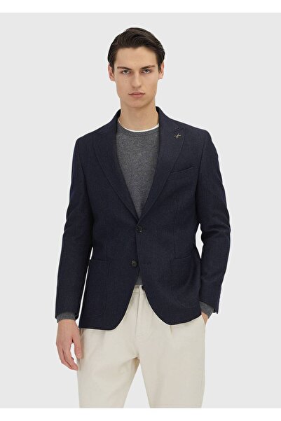 Ramsey Navy Blue Patterned Wool Blend Jacket