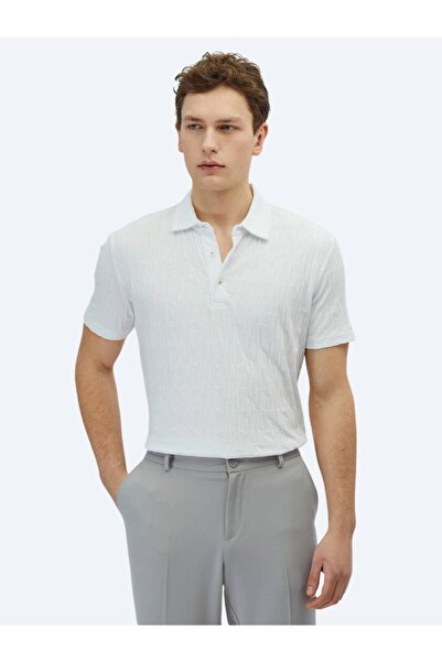 Kip Tricou alb cu gât polo cu model 100% bumbac