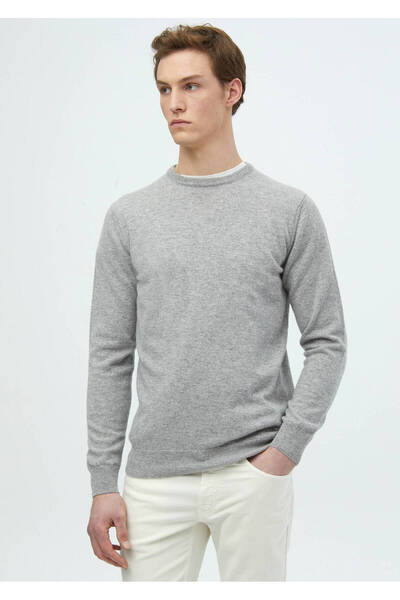 Ramsey Gray Crew Neck Plain Knit 100% Cashmere Sweater