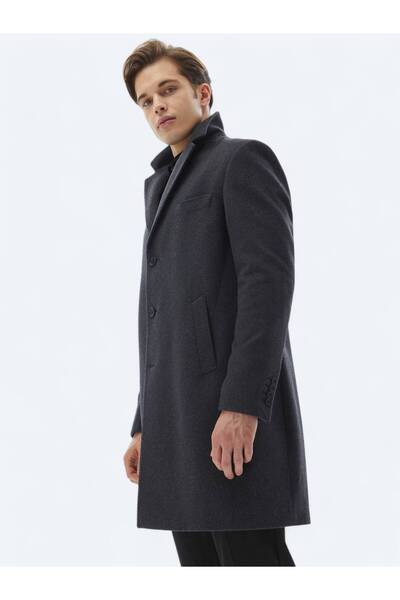 Kip Antrasit Regular Fit Casual Dokuma Palto