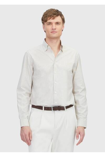 Ramsey Πουκάμισο Casual Fit με ρίγες μουστάρδας, υφαντό casual από 100% βαμβάκι