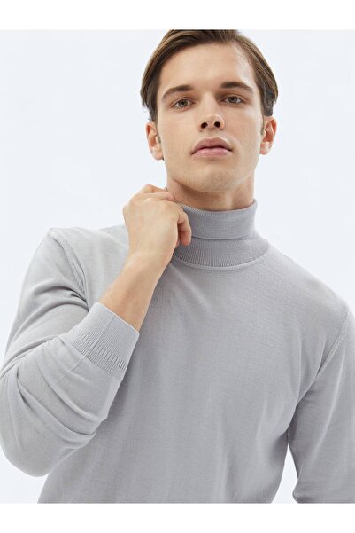 Kip Lila Tam Balıkçı Yaka Düz Örgü Yün Karışımlı Triko Kazak