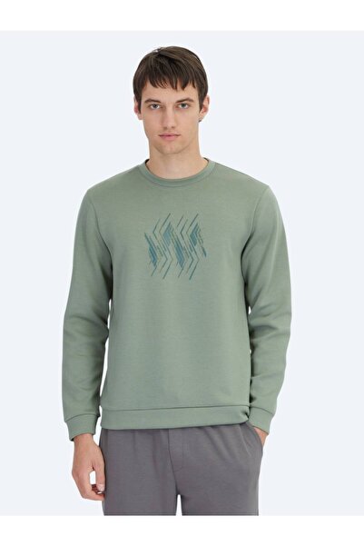 Kip Mint Crew Neck Patterned Sweatshirt