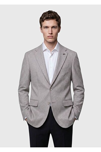 Ramsey Beige Plain Regular Fit 100% Cashmere Jacket