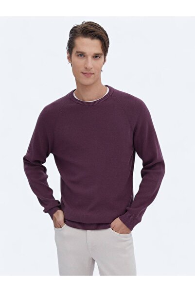 Kip Mürdüm Bisiklet Yaka Desenli Triko Kazak