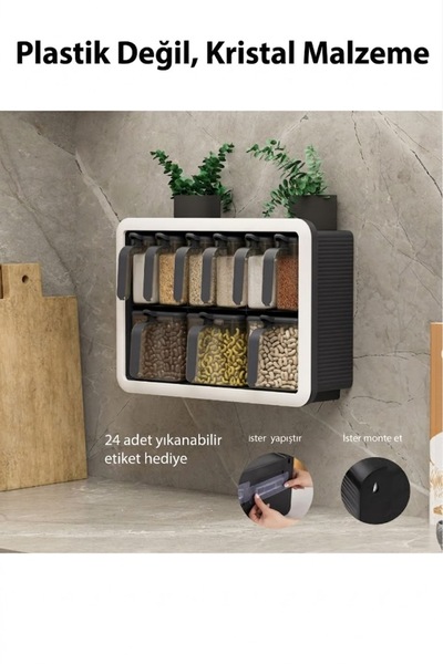 Citim Standlı 9lu Baharatlık Takımı Kendinden Yapışkanlı Kaşıklı Ve Kapaklı B...