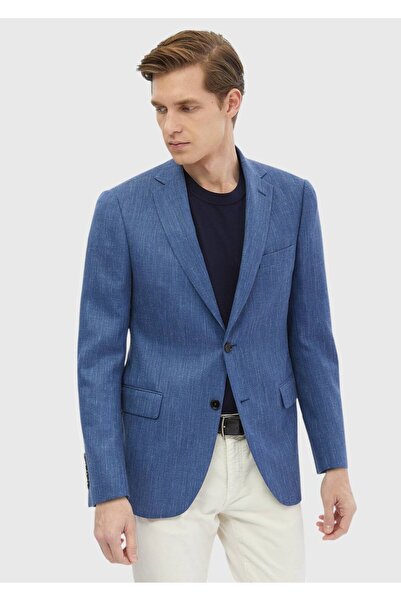 Ramsey Navy Blue Patterned Regular Fit Wool Blended Jacket