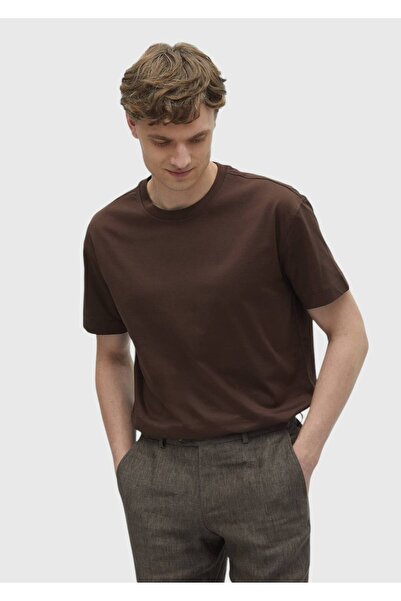 Ramsey Μπλουζάκι καφέ απλό με λαιμόκοψη 100% βαμβάκι