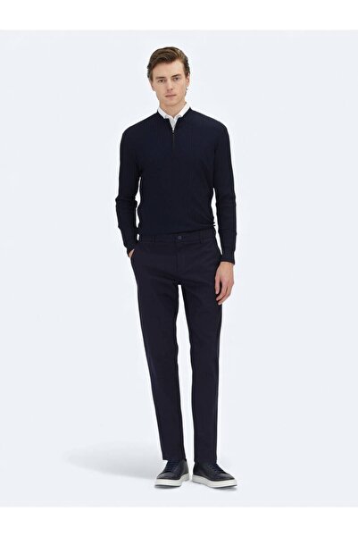 Kip Μπλε Navy Plain Woven Regular Fit Casual Παντελόνι από Βαμβακερό Μείγμα