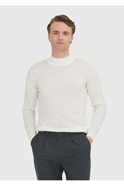 Ramsey Ecru Half Turtleneck Plain Knit 100% Wool Knitwear Sweater