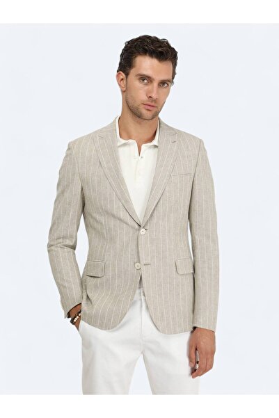 Kip Μπουφάν σε μπεζ ριγέ λεπτή εφαρμογή από βαμβακερό μείγμα