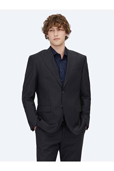 Kip Costum din amestec de lână cu linie modernă în dungi bleumarin