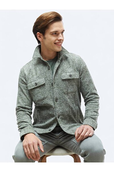 Kip Haki Kareli Regular Fit Yün Karışımlı Overshırt