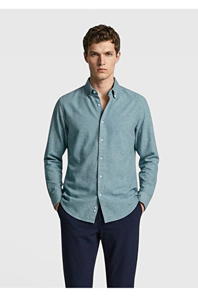 Ramsey Cămașă verde, simplă, cu croială normală, țesută, casual, 100% bumbac