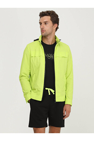 Kip Sarı Regular Fit Kapüşonlu Casual Dokuma Mont