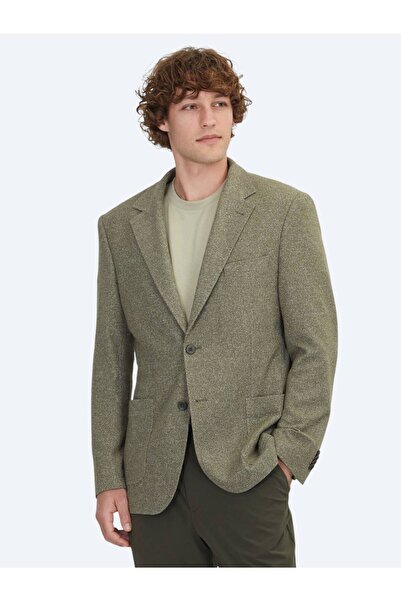 Kip Khaki Patterned Modern Fit Cotton Blend Knitted Jacket