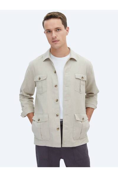 Kip قميص منسوج باللون البيج بقصة عادية