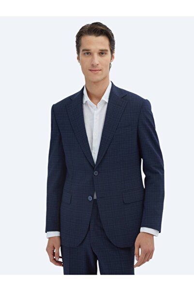 Kip Μοντέρνο κοστούμι από μάλλινο μείγμα σε μπλε ναυτικό καρό