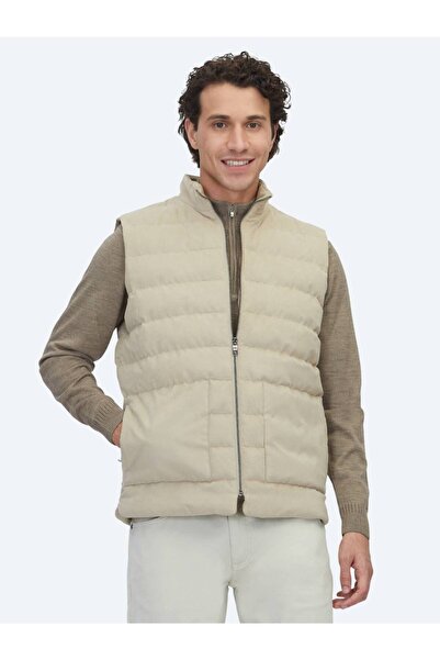 Kip Beige Regular Fit Stand Collar Casual Woven Sports Vest