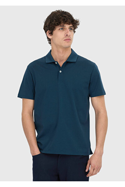 Ramsey Petrol Plain Polo Neck 100% Cotton T-Shirt