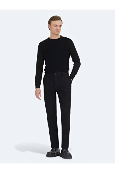 Kip Black Plain Weave Regular Fit Casual Cotton Blend Trousers