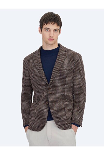 Kip Navy Blue Patterned Modern Fit Cotton Blend Knitted Jacket
