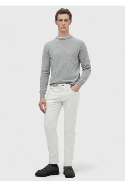 Ramsey Ekru Düz Dokuma Slim Fit Casual Pamuk Karışımlı Pantolon